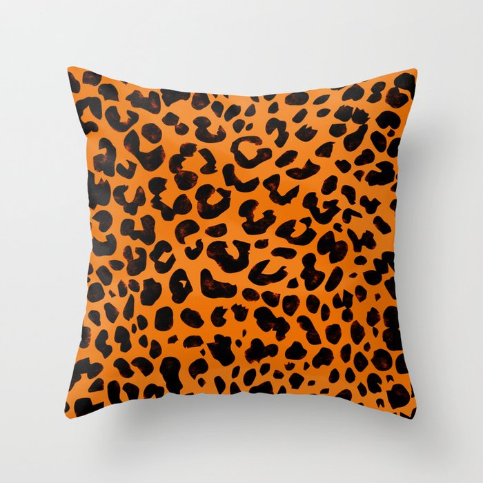 Wild Leopard Print Orange Black Throw Pillow