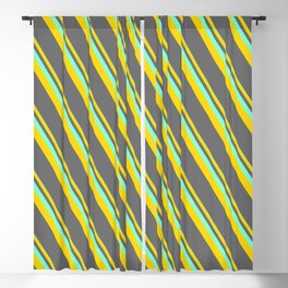 [ Thumbnail: Aquamarine, Yellow, and Dim Gray Colored Lined/Striped Pattern Blackout Curtain ]