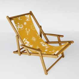 Mustard And White Silhouettes Of Vintage Nautical Pattern Sling Chair