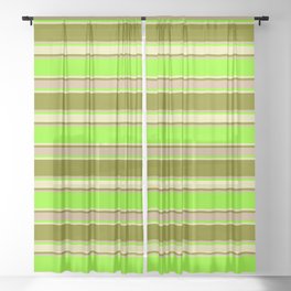 [ Thumbnail: Chartreuse, Pale Goldenrod, Green & Tan Colored Pattern of Stripes Sheer Curtain ]