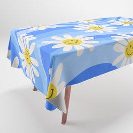 Wavy Daisies Sky Blue Tablecloth