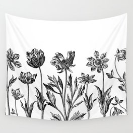 Historic Flower Drawings Black And White Wall Tapestry