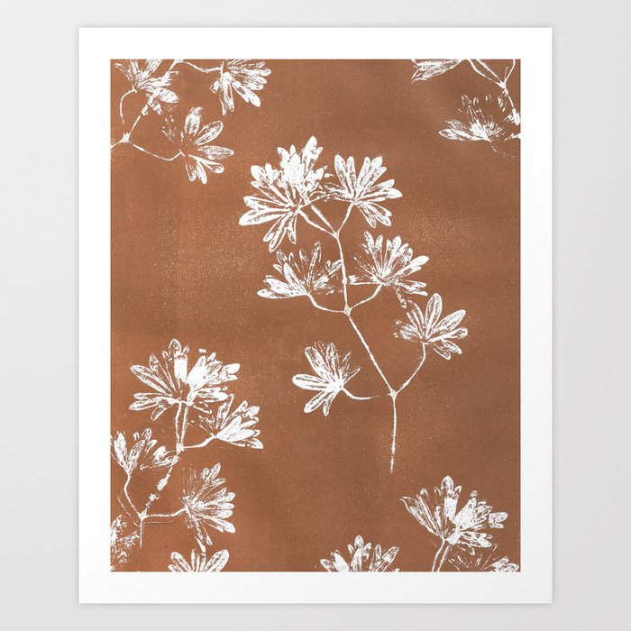 Botanical Stamps on a Rust Background Art Print