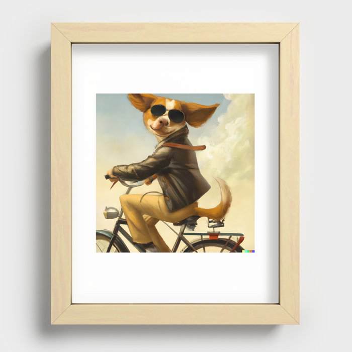 Anthropomorphic dog riding a bicycle Recessed Framed Print