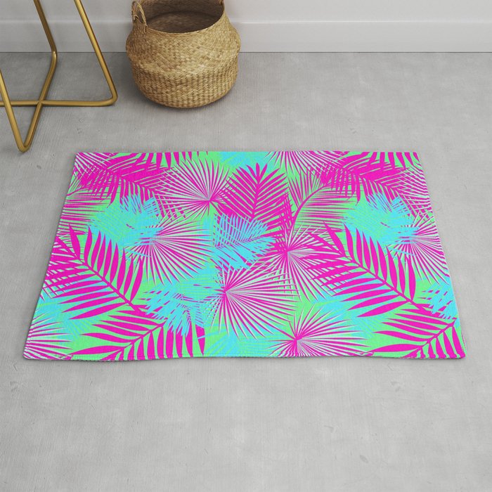 Neon Pink & Blue Tropical Print Rug