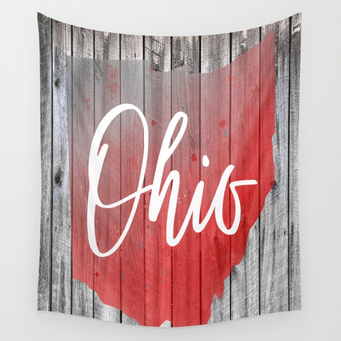 Ohio Map Barn Wall Watercolor Print Wall Tapestry by Aaron Geraud