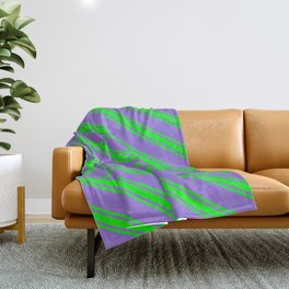 [ Thumbnail: Purple and Lime Colored Lines Pattern Throw Blanket ]