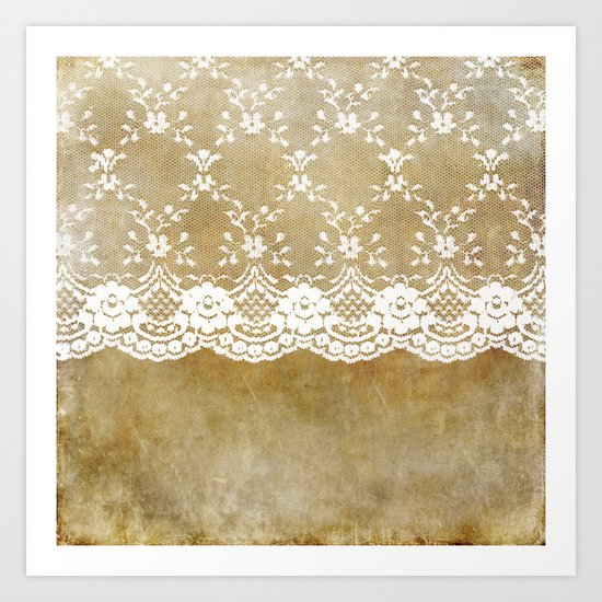 The elegant lady- White luxury foral lace on grunge backround Art Print