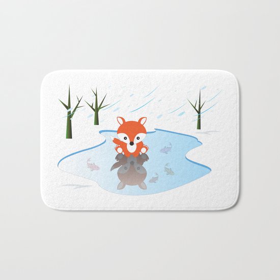 Little Fox On Ice Bath Mat