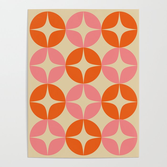 Mid Century Modern Pattern in Pink and Orange Poster