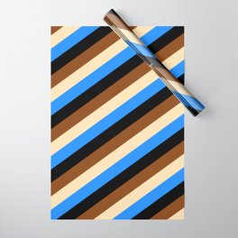 [ Thumbnail: Blue, Black, Brown, and Beige Colored Lines Pattern Wrapping Paper ]