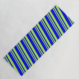 [ Thumbnail: Light Green and Blue Colored Striped/Lined Pattern Yoga Mat ]