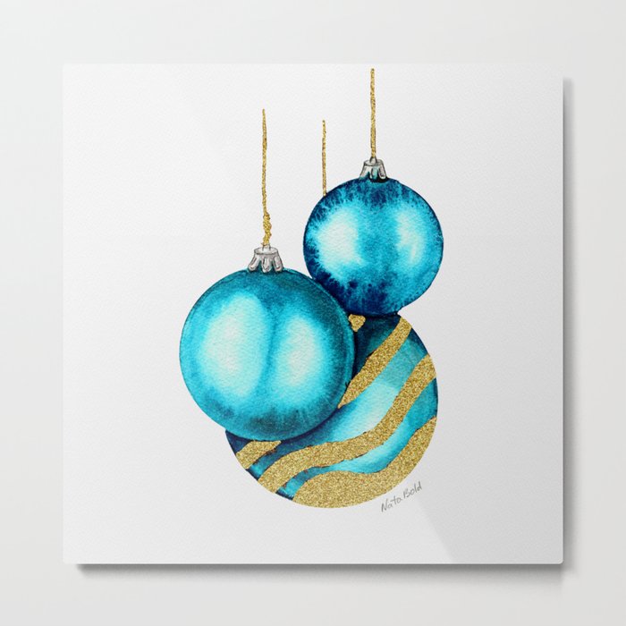 Light Blue and Golden Christmas Balls Metal Print