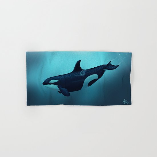 "Lost in Serenity" by Amber Marine ~ Orca / Killer Whale Art, (c) 2015 Hand & Bath Towel