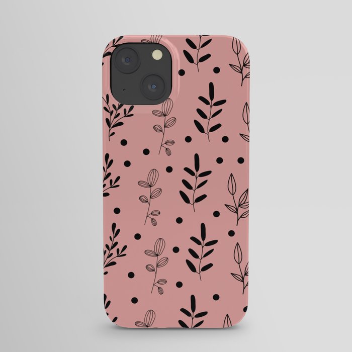 Black Floral Print On Pink Background Pattern iPhone Case