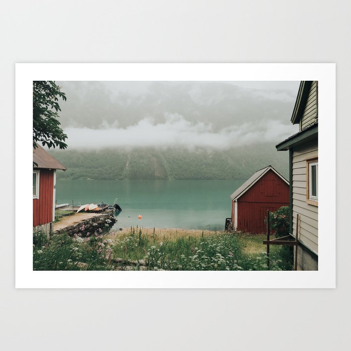 Sleepy Cottage on the Fjord Art Print