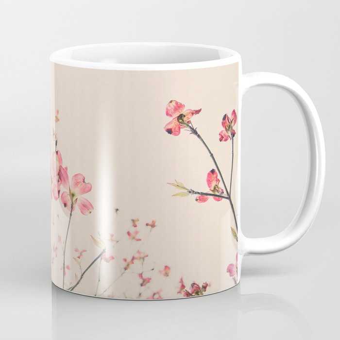 Vintage Spring Botanical, Peaches and Cream -- Pink Dogwood Flowers on Ivory Ground Coffee Mug