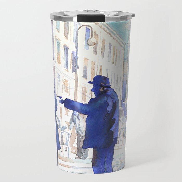 Watercolor painting of two old men arguing in piazza in Italy. Travel Mug
