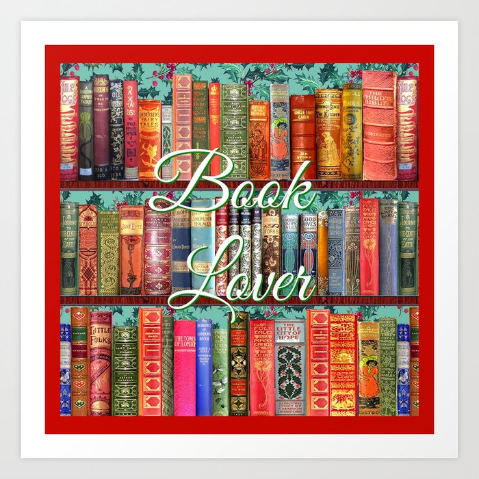 Vintage Books Christmas Bookshelf Holly Wallpaper Holidays