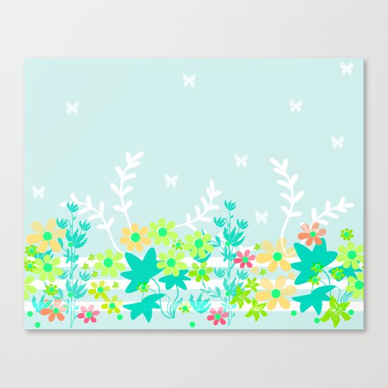 Turquoise floral pattern . Colorful floral background . Canvas Print