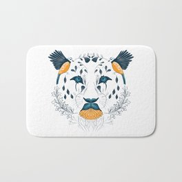 Leopard Face Symmetrical Design Combining Flora and Fauna Bath Mat