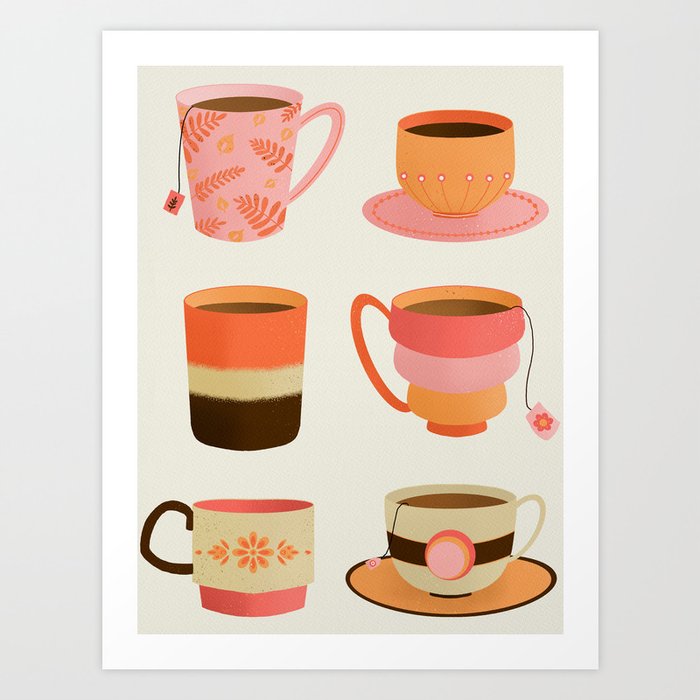Pink and orange tea cups Art Print