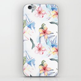 Exotic flowers with sailing ship wallart iPhone Skin