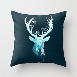 Deer Blue Winter Throw Pillow