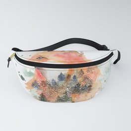 Watercolor fox with double exposure effect Fanny Pack