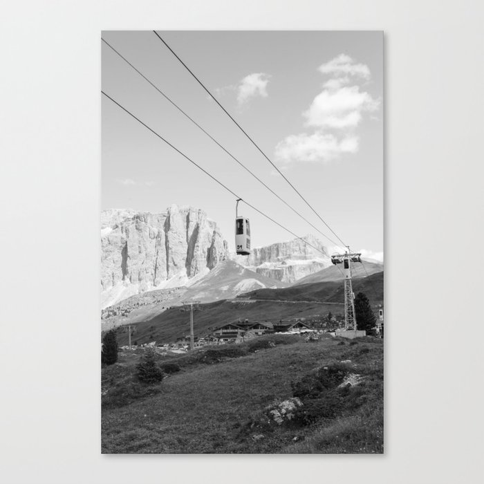 Dolomites mountains skiing black and white - Landscape and Nature Photography digital art print ski lift Tyrol Canvas Print