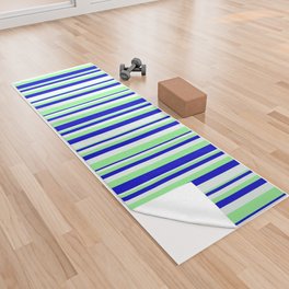 [ Thumbnail: Mint Cream, Green, and Blue Colored Pattern of Stripes Yoga Towel ]