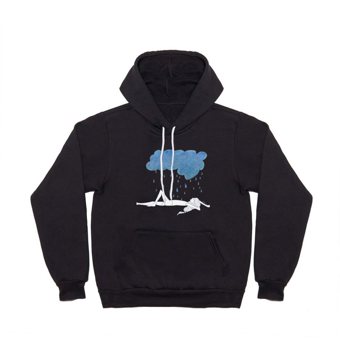 Natula In The Rain · girl laying peacefully beneath a blue storm cloud · illustration Hoody