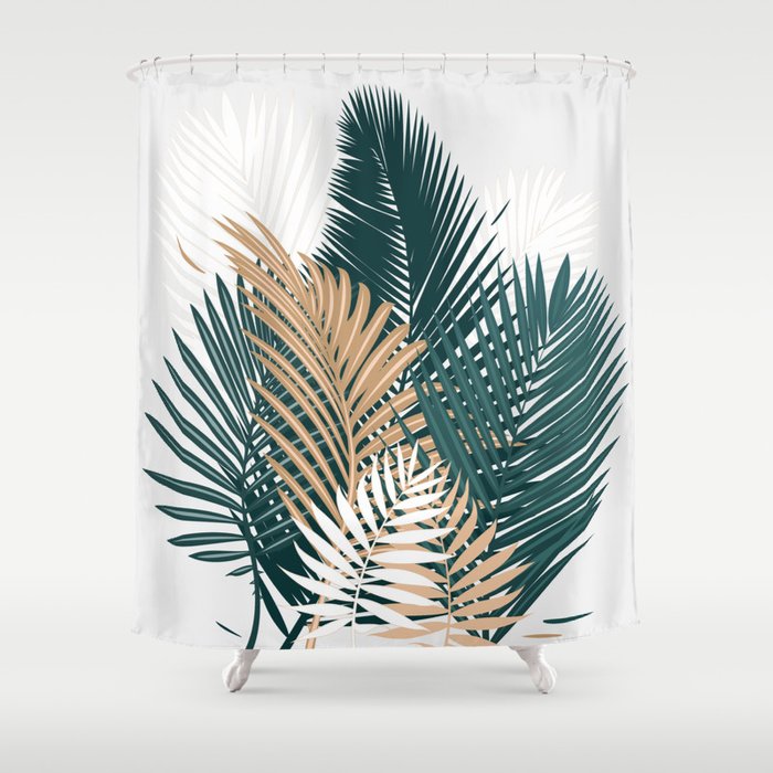 Gold and Green Palm Leaves Shower Curtain