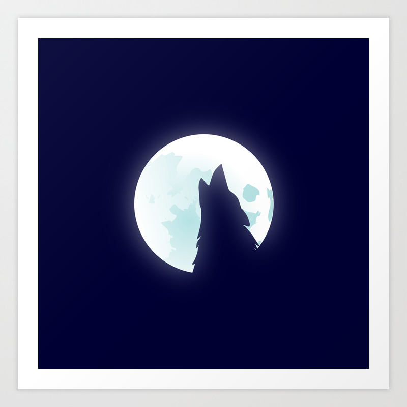 Howling Wolf Head And Blue Moon Art Print By Annartshock Society6