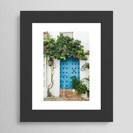Blue door with Plants in Cartagena Colombia - wooden door - Caribbean vibe Framed Art Print
