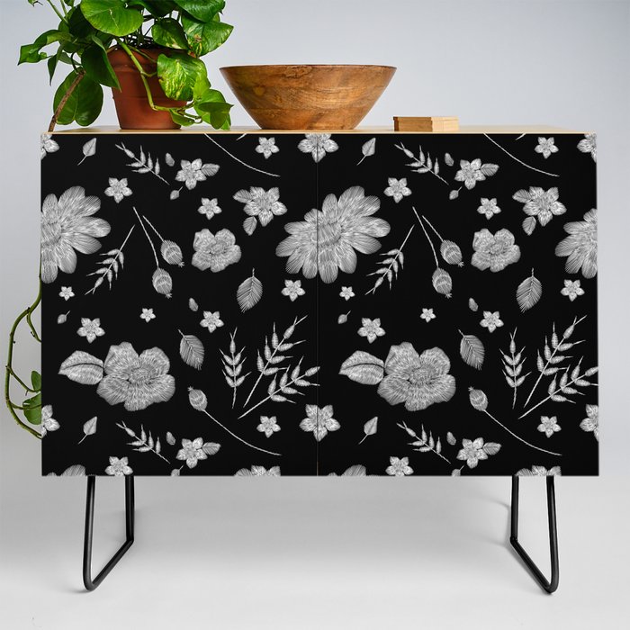 Embroidered Leaves & Flowers Credenza