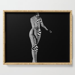 0431s-MM BW Striped Female Figure Curves of Power Serving Tray