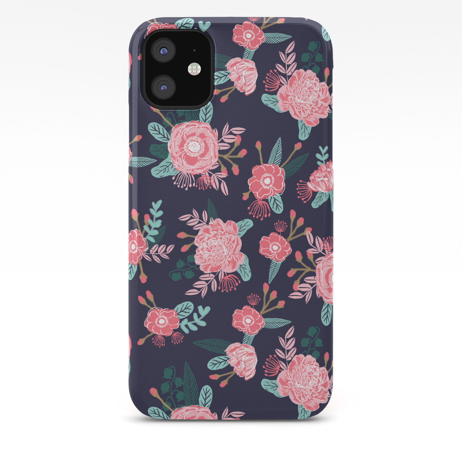 Peony Floral Bouquet Navy Pink Bright Happy Flowers Dorm College
