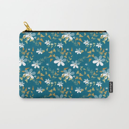 White flowers on a blue background . Carry-All Pouch