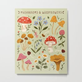 Mushrooms and Wildflowers Metal Print | Plants, Nature, Mushrooms, Drawing, Chanterelle, Mushroom, Botanical, Woodland, Wildflowers, Forget Me Nots 