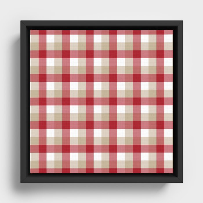 Gingham Plaid Pattern (red/tan/white) Framed Canvas