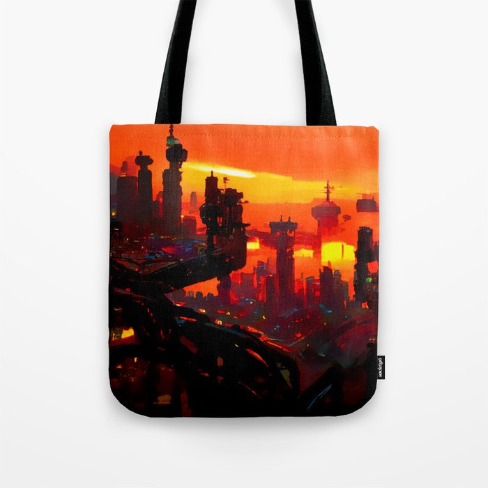 Postcards from the Future - Cyberpunk Cityscape Tote Bag