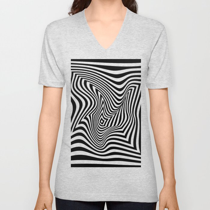 Wavy Twist Psychedelic Checkerboard V Neck T Shirt