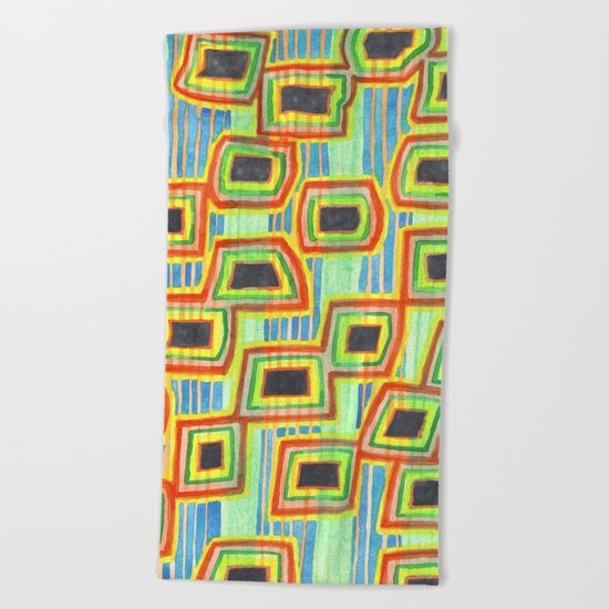 Connected Rectangle Shapes with Vertical Stripes Pattern Beach Towel