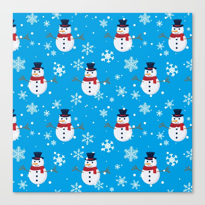 Vector Seamless Pattern with Snowman, Snow. Winter Simple, Stylish Scandinavian Repeat Texture 01 Canvas Print