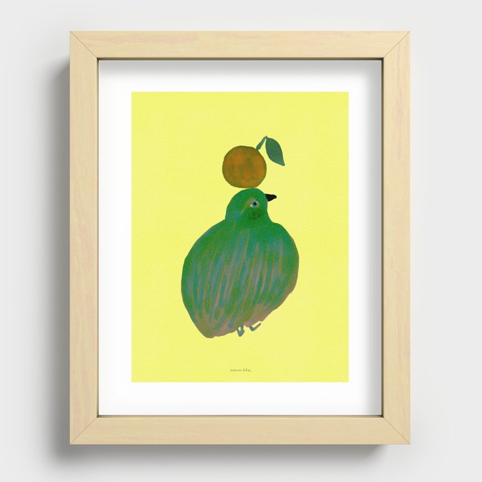 Fat Round Bird and Orange - Green and Yellow Recessed Framed Print