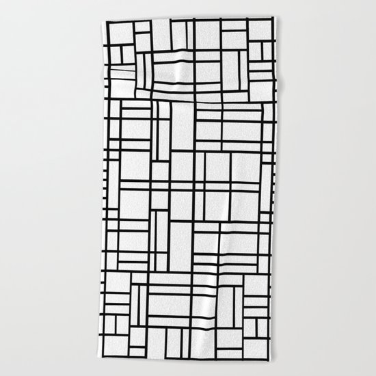 Map Outline Black on White Beach Towel