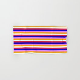 [ Thumbnail: Colorful Violet, Orange, Mint Cream, Crimson, and Blue Stripes/Lines Pattern Hand & Bath Towel ]
