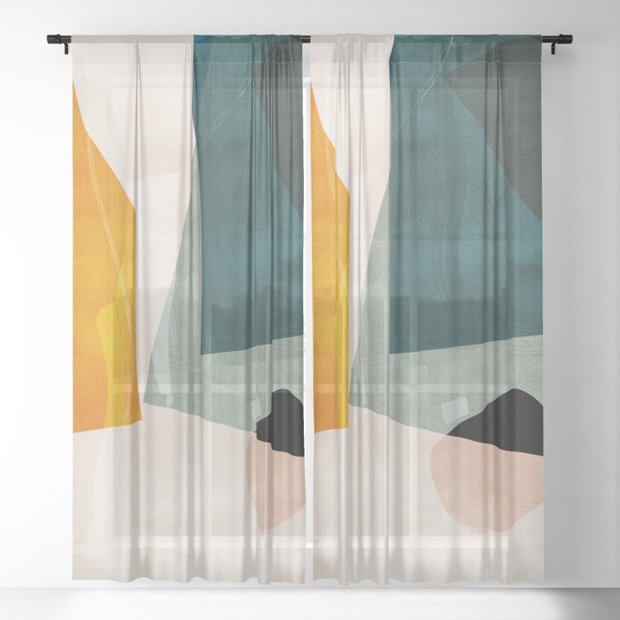 mid century shapes abstract painting 3 Sheer Curtain