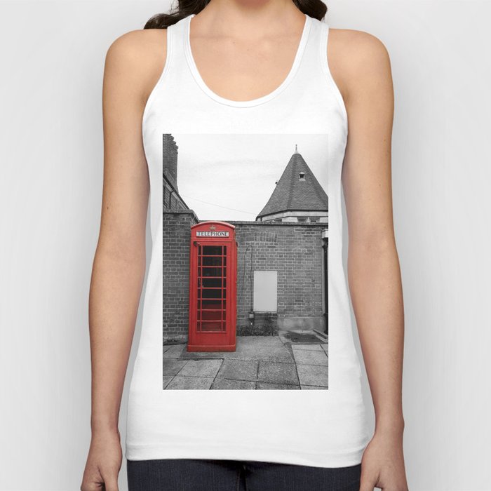 Red British Telephone Box (kiosk) isolated color black and white photograph - photography - photographs Tank Top